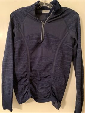 Athleta Navy Heathered Quarter-Zip Pullover